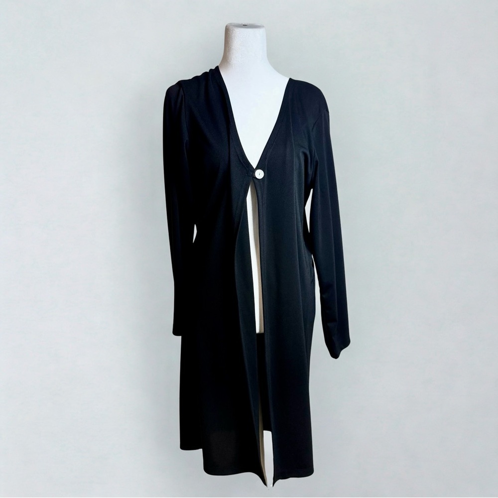 Long Black Button-Front Cardigan